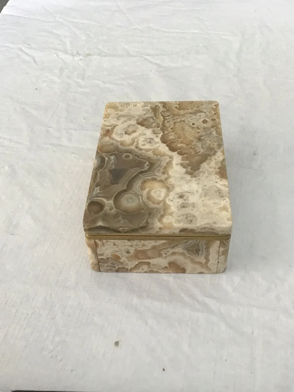 Beige Onyx Decorative Trinket Box with Natural Veining